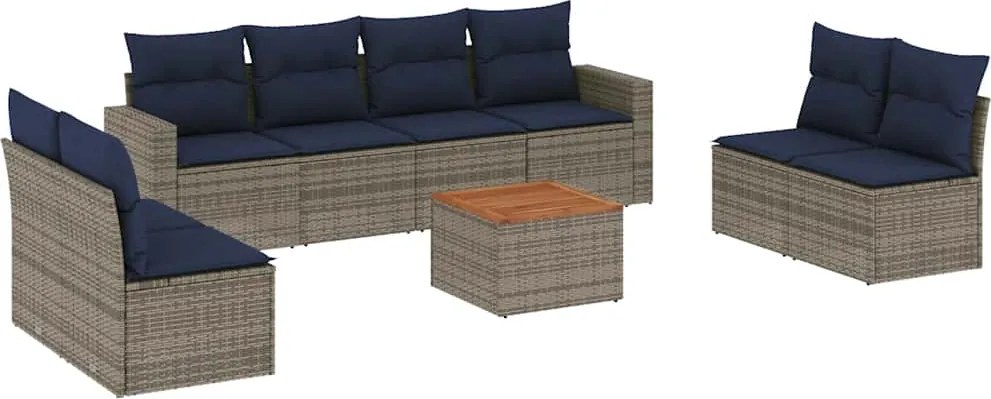 vidaXL 9 részes szürke polyrattan kerti ülőgarnitúra párnával