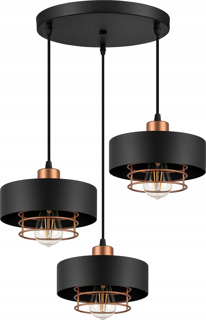 Mennyezeti Lámpa Függő Led Csillár Plafon Loft Fekete Állítható 3xE27