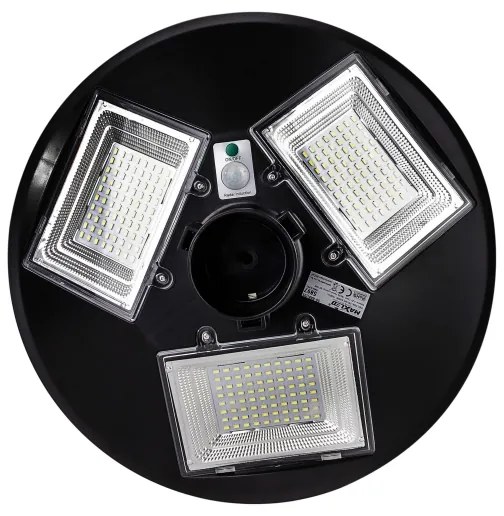 LED napelemes utcai lámpa érzékelővel, 15W/6V, 6500K, IP65, fekete + távirányító