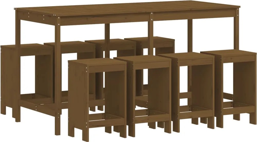 vidaXL mézbarna 9 részes tömör fenyőfa kerti bárszett