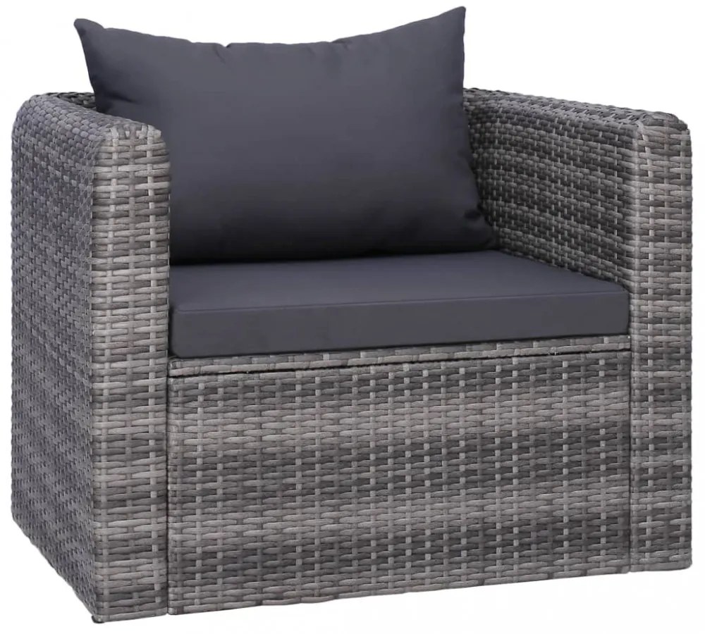 7-részes szürke polyrattan kerti bútorszett párnákkal