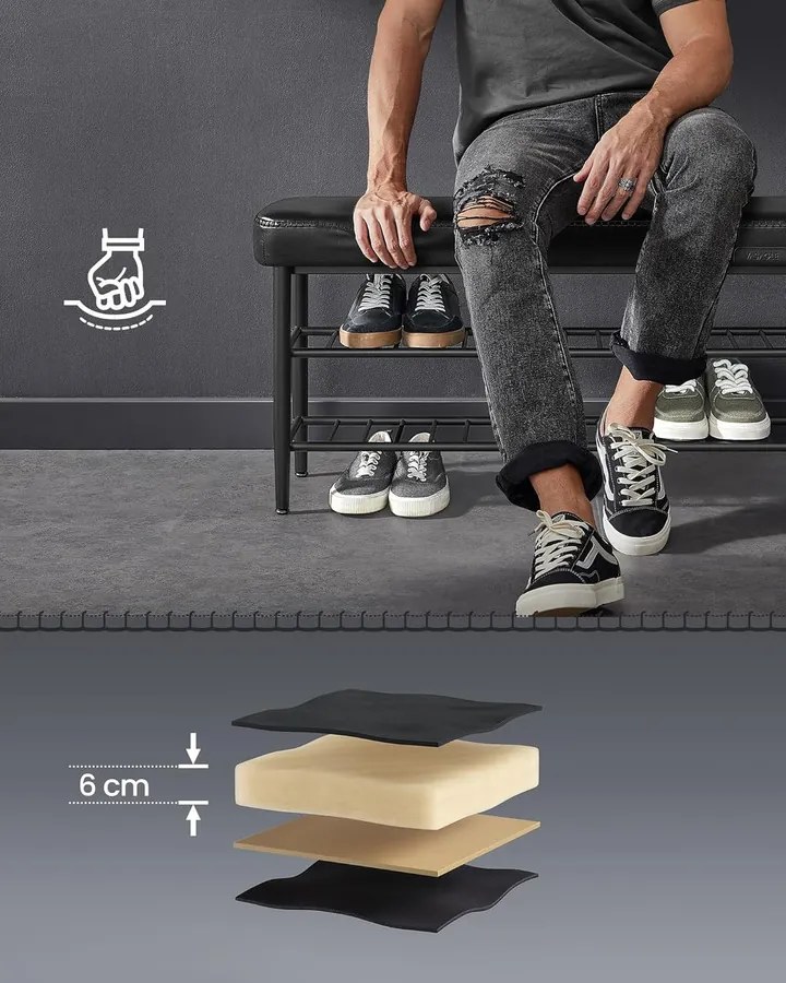 VASAGLE EKHO modern műbőr cipős pad, 100 cm, tintafekete