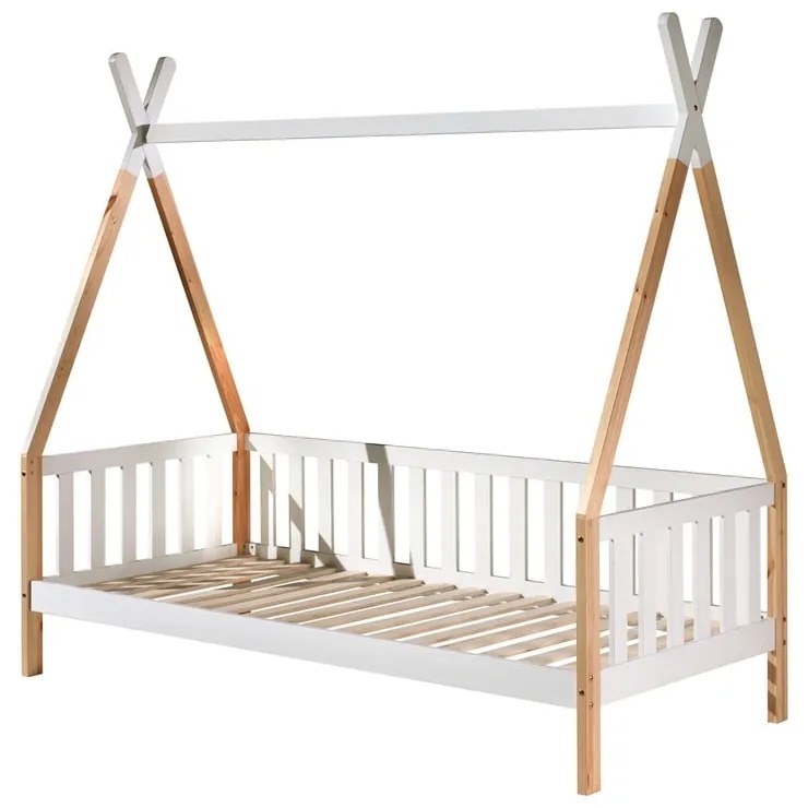 Natúr színű házikó alakú borovi fenyő gyerekágy tárolóhellyel 90x200 cm TIPI – Vipack