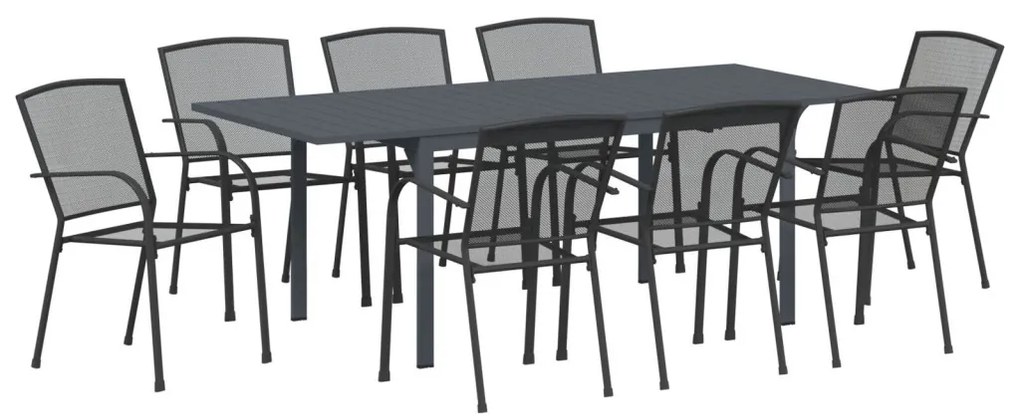 9 Darabos Előszobabútor Szett Antracit Acél, Bővíthető Kerti Asztal Antracit (140-210)x90x73 cm Acél
