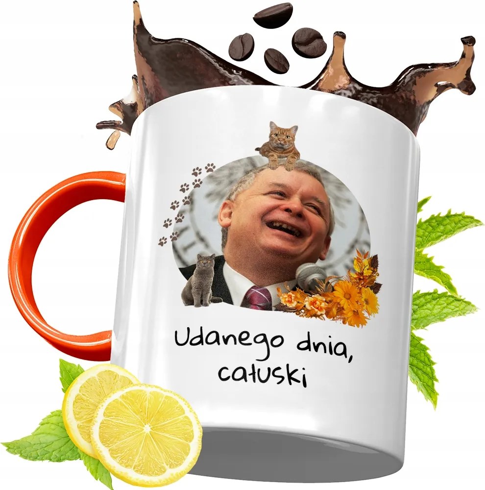 Narancssárga Bögre A Pis Elnökétől Jaroslaw Kaczynski fényképes nyomtatással