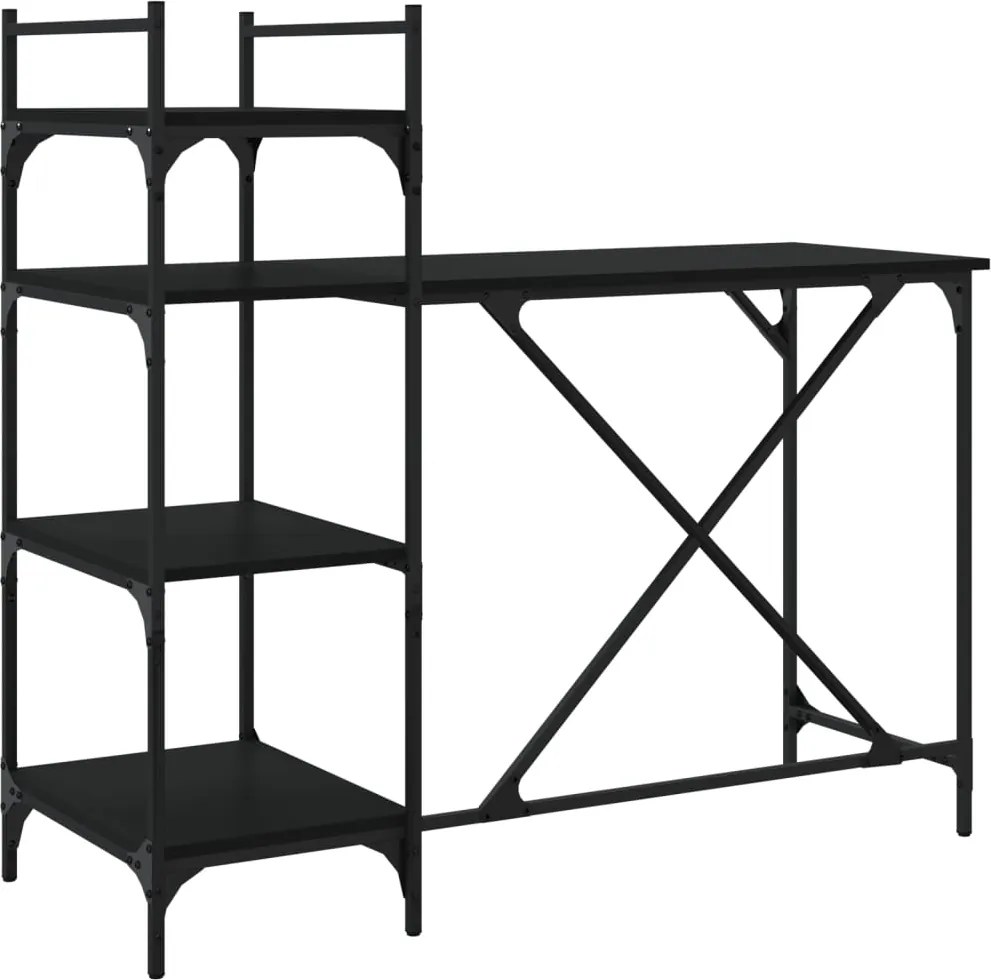 vidaXL fekete számítógépasztal polcokkal 120x47x109 cm