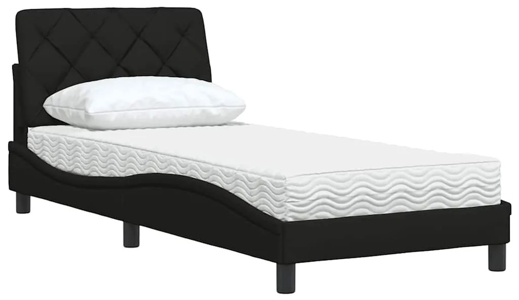 fekete szövet ágy matraccal 80x200 cm