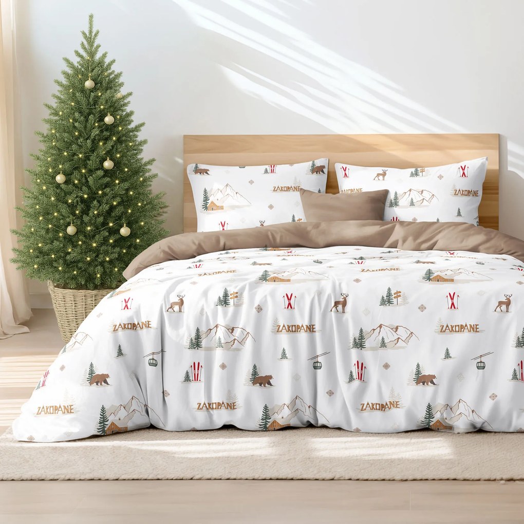 Goldea karácsonyi pamut ágyneműhuzat duo - zakopane, kávébarna színű hátoldal 140 x 200 és 70 x 90 cm
