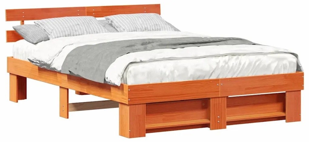 vidaXL Ágykeret fejtámlával Viaszbarna 140 x 200 cm Tömör fenyőfa