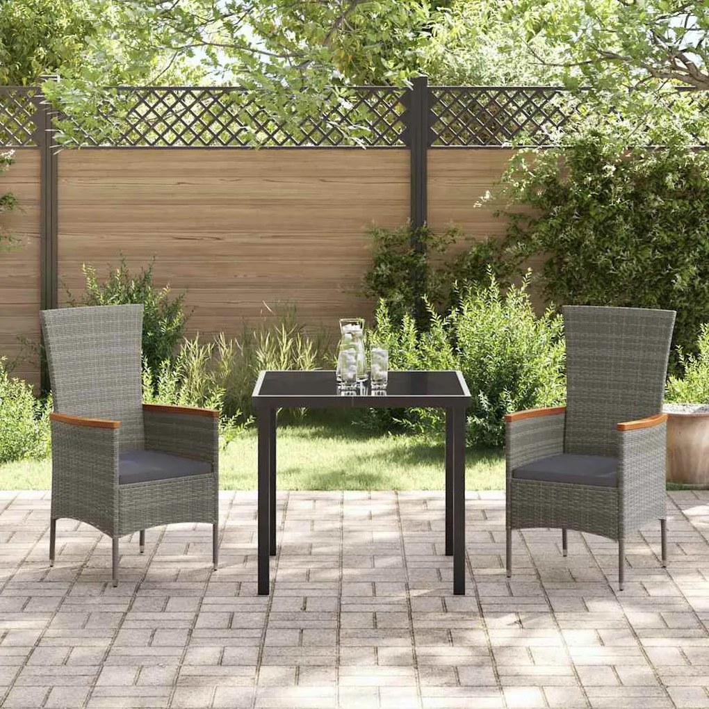 Kert étkező szett párnával 3 pcs Szürke Poli rattan