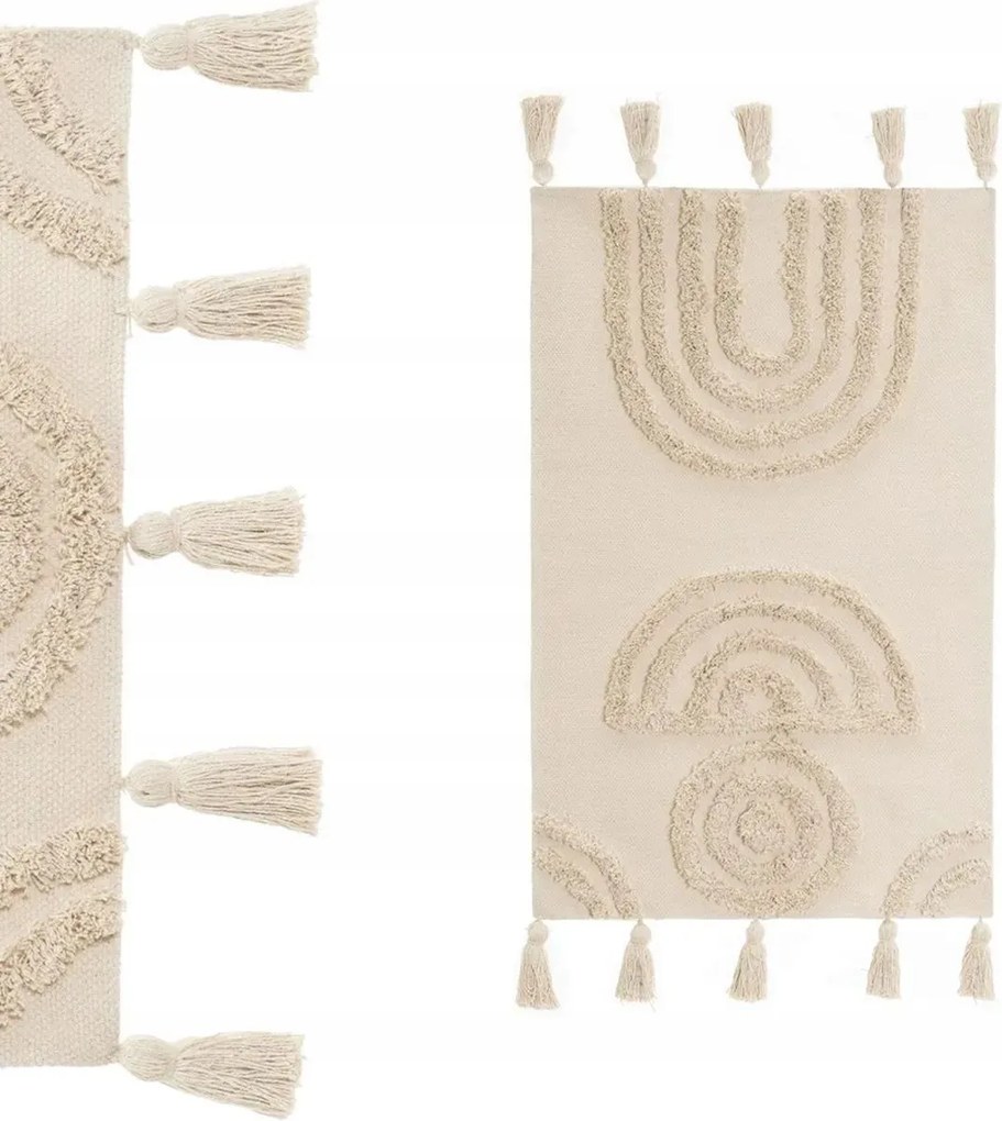 Scandi rojtos pamut szőnyeg 170x110 cm bézs boho szobaszőnyeg