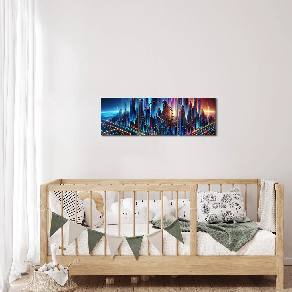 Kép - A jövő városa (órával) (90x30 cm)