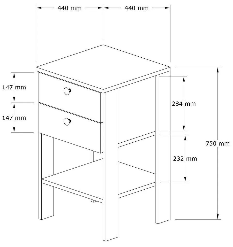 Éjjeliszekrény Mekali 2 (fehér + dió). 1094372