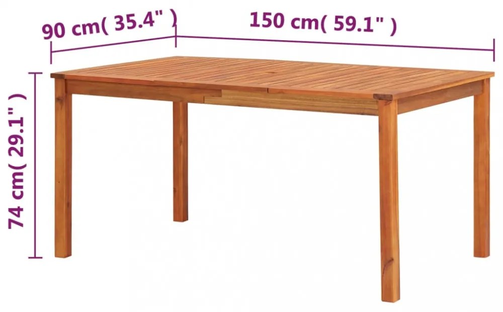 tömör akácfa kerti asztal 150 x 90 x 74 cm