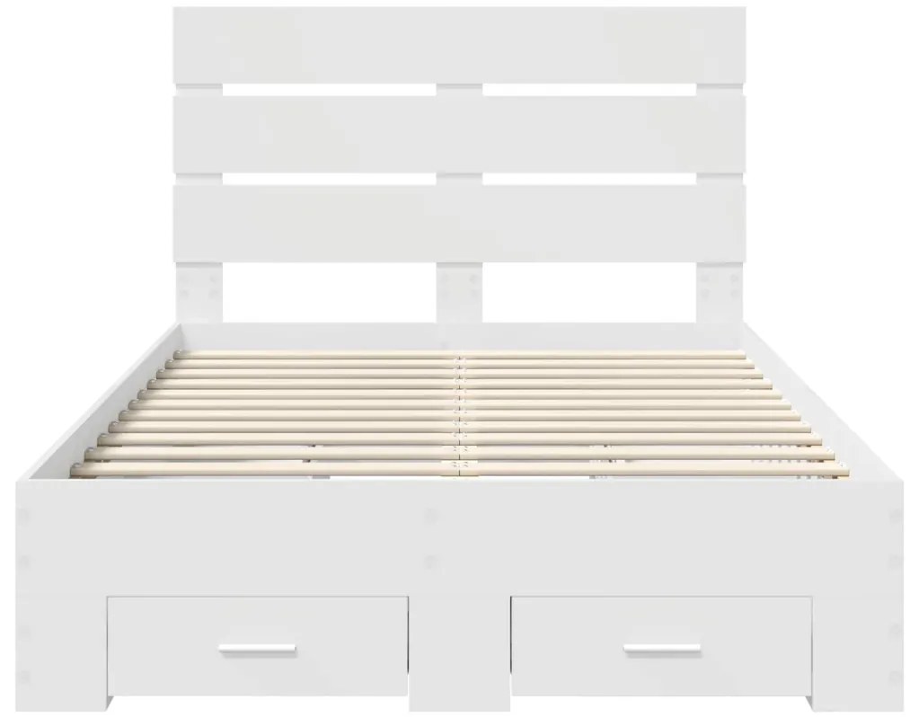 vidaXL Ágykeret fiókkal fejtámlával Fehér 135 x 190 cm Faanyag