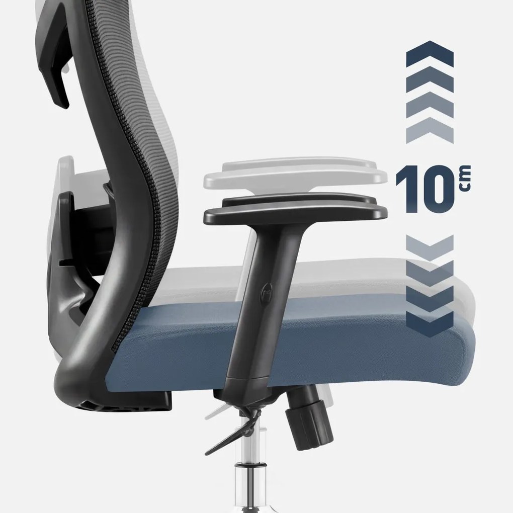 Ergonomikus irodai forgószék, deréktámasszal, 2D háttámla hálós anyaggal, fekete
