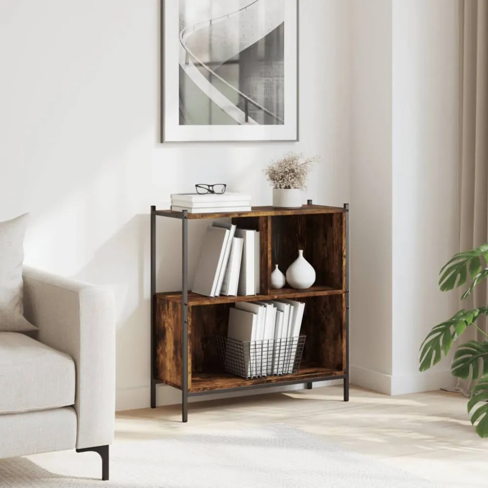 füstös tölgy színű szerelt fa könyvszekrény 72 x 28 x 77,5 cm