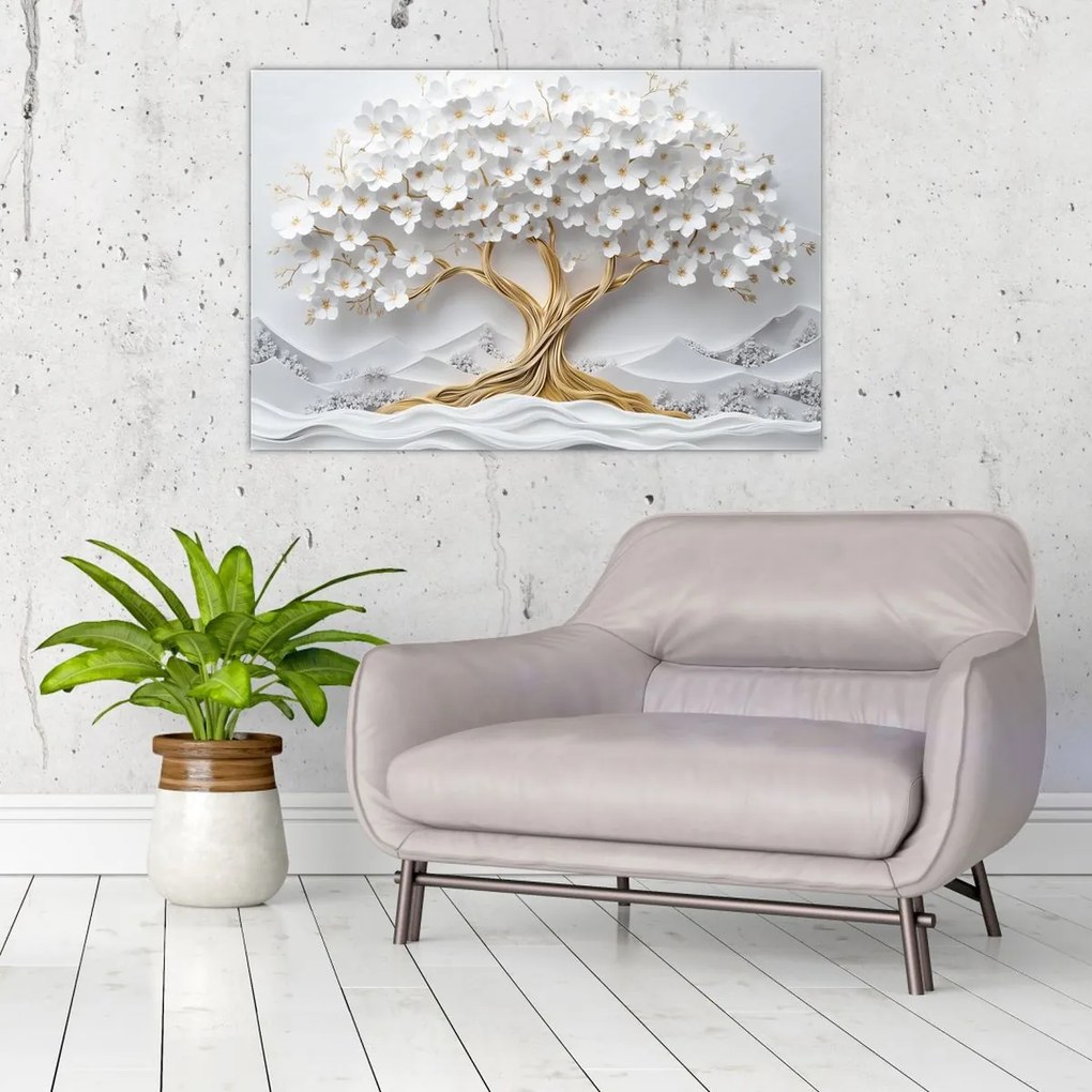 Kép – 3D elegáns életfa virágokkal (90x60 cm)