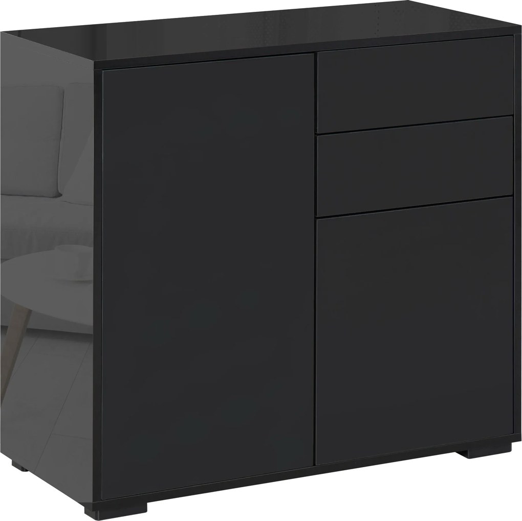 HOMCOM Fiókos Szekrény 2 Fiókkal és 2 Ajtóval, Push-Open Design, Otthoni és Iroda Használatra, 79x36x74cm, Matt Fekete | Aosom