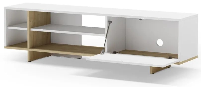 Fehér TV-állvány tölgyfa dekorral 160x44 cm Cequoia – Marckeric