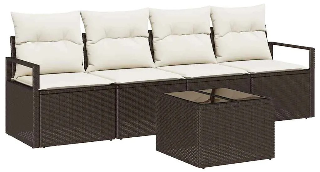 vidaXL Kanapé Szett 5 pcs Barna és Krém polirattan