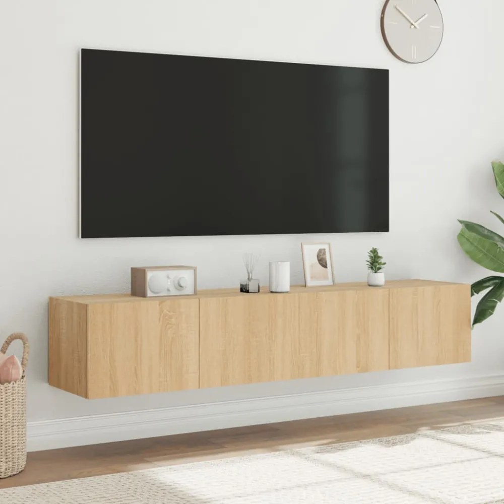 2 db sonoma tölgy színű fali TV-szekrény LED-del 80x35x31 cm