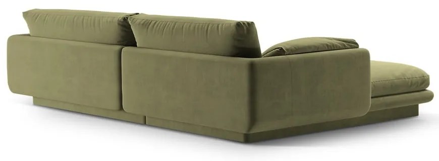 Világoszöld bársony sarokkanapé (jobb oldali-heverő résszel) Torino – Micadoni