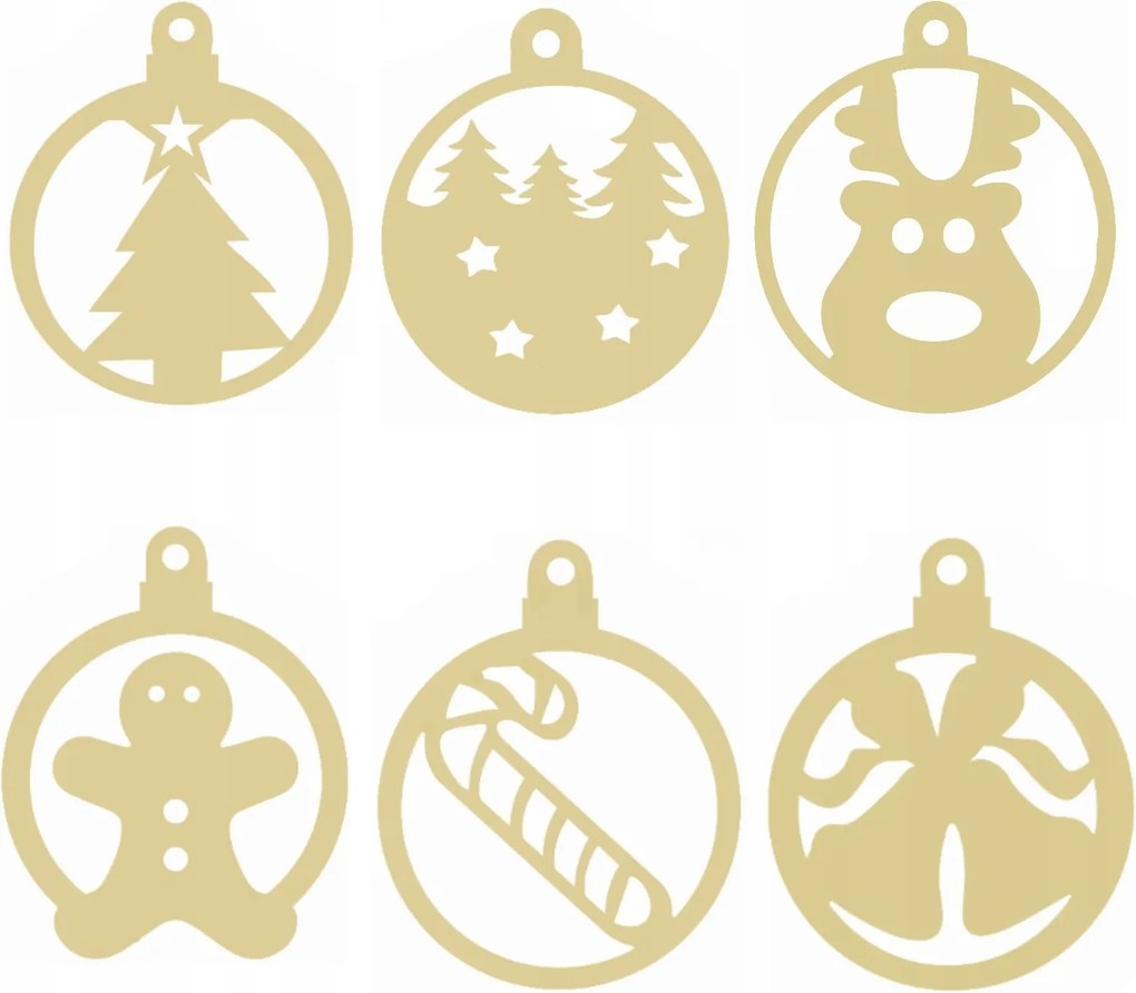 Fa Dekoráció Gömbök Díszek Medálok 12DB
