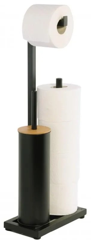 Erga Pap, WC-papír tartó WC kefével és adagolóval, fekete-barna, ERG-YKA-P.PAP-WC-BLK