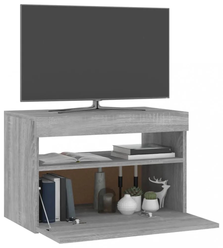 szürke sonoma színű TV-szekrény LED-ekkel 60 x 35 x 40 cm
