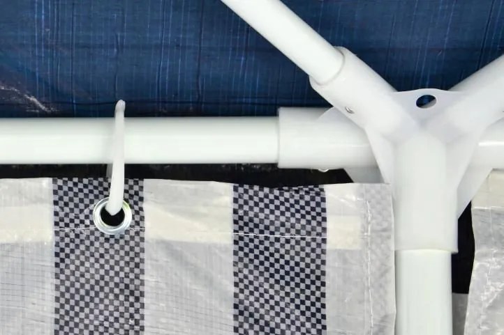 Kerti sátor 3×6 m kék-fehér összecsukható cipzáras rendszer