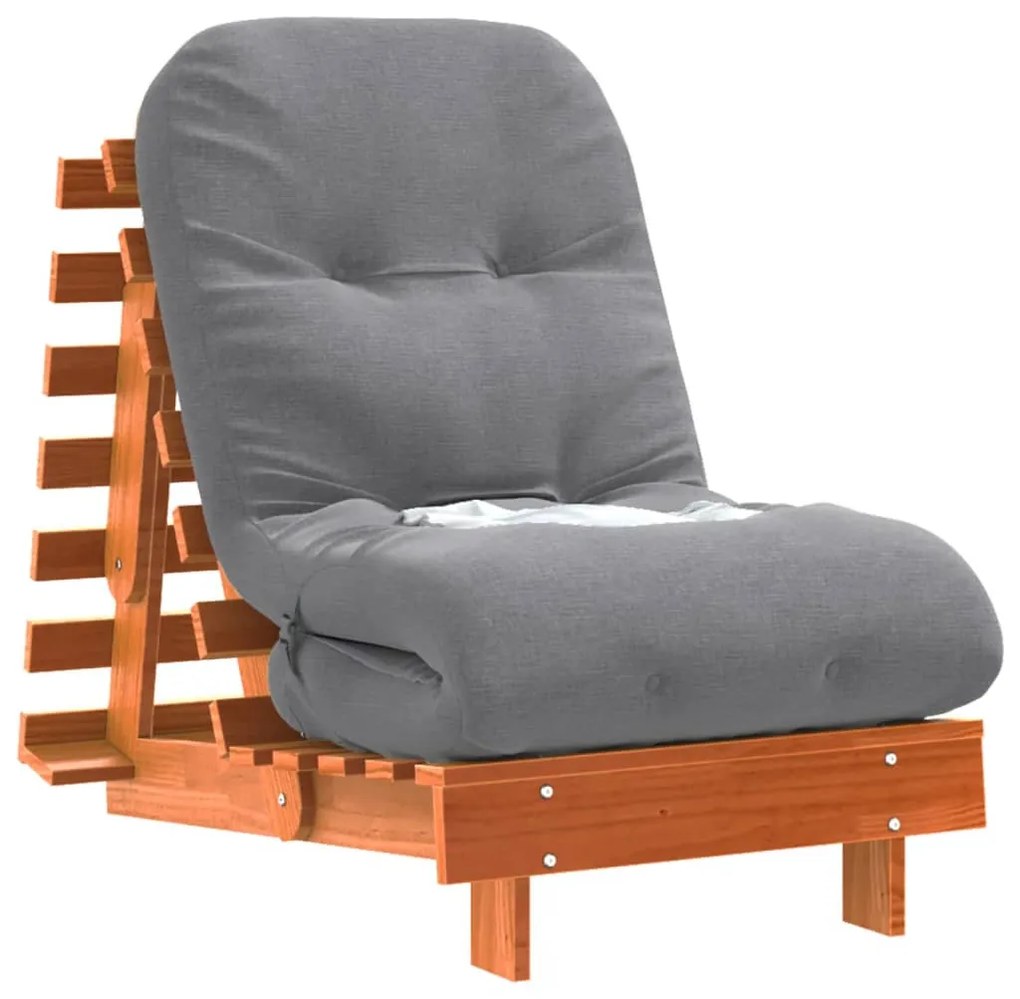 viaszbarna tömör fenyőfa futon kanapéágy matraccal 60x206x11 cm