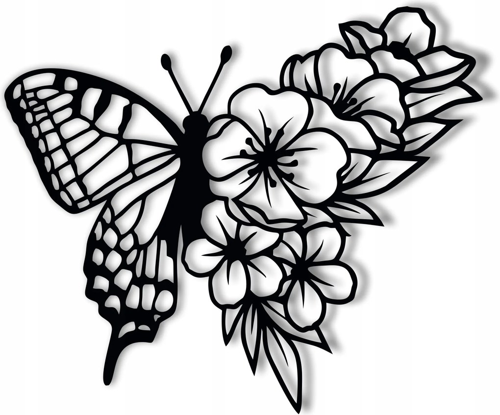 Fali dekoráció Pillangó áttört falra 50cm 6mm Tömör virágos 3D