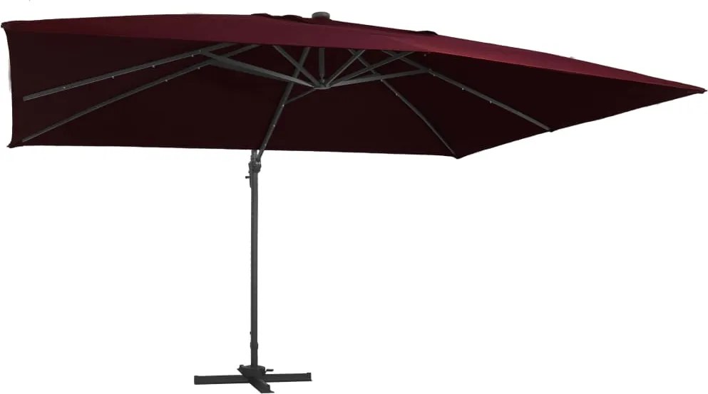 vidaXL bordó konzolos napernyő LED-világítással 400 x 300 cm