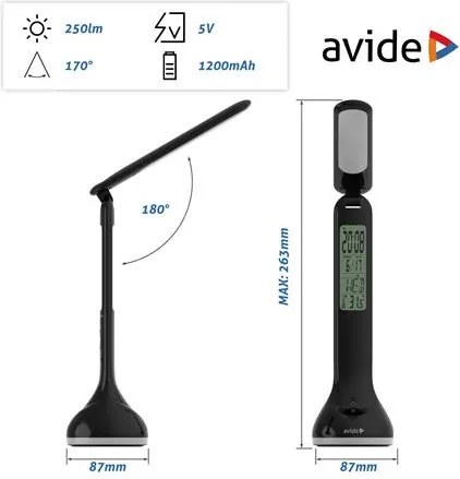 Asztali lámpa, LED, 4W, AVIDE Calendar, fekete (AVALRGBB)