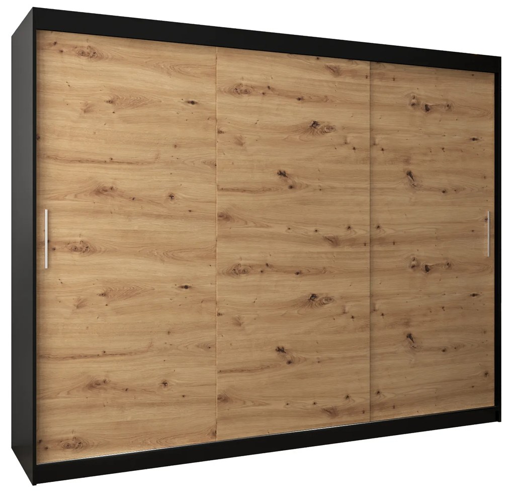 Ruhásszekrény 250 cm Toki (matt fekete + artisan tölgy). 1064865