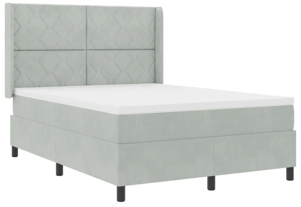 Boxspring Ágy Matrac Különleges Világosszürke 140x200 cm Bársony