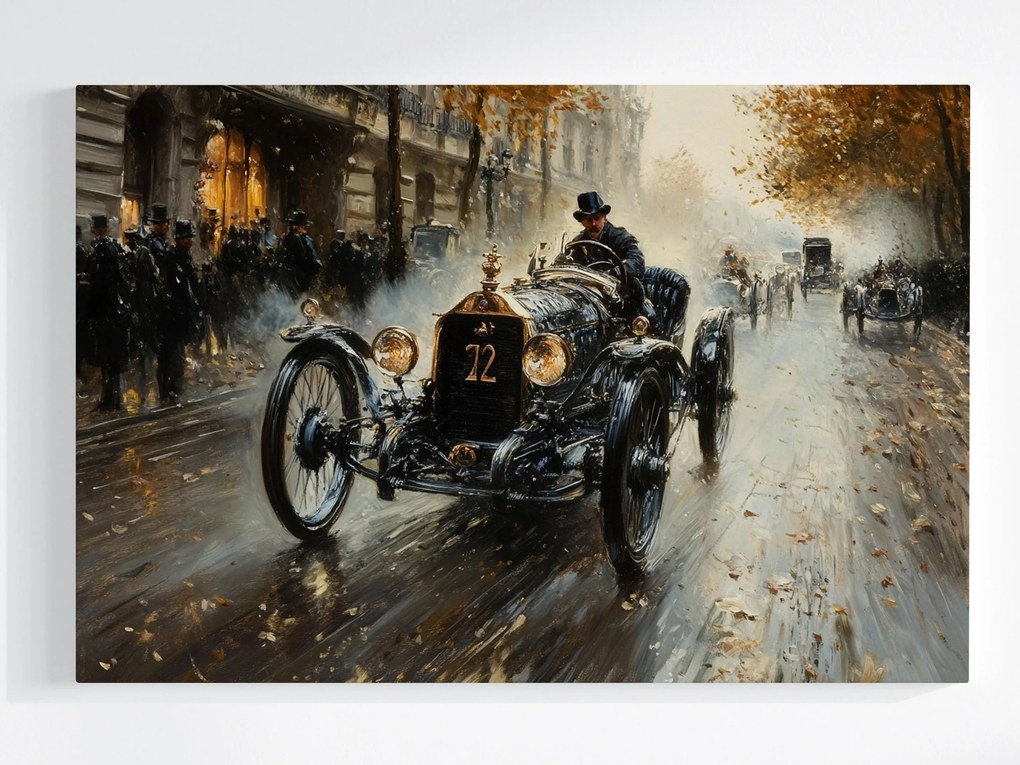 Vászonkép Canvas Retro Autó Utcai Verseny Emberek Város 60x40