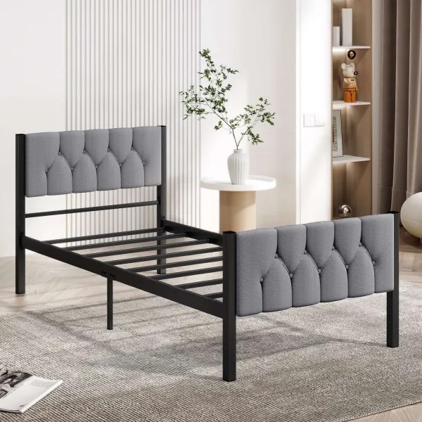 KAROM fém egyszemélyes ágy 90x200 cm, szürke, teherbírás 120 kg