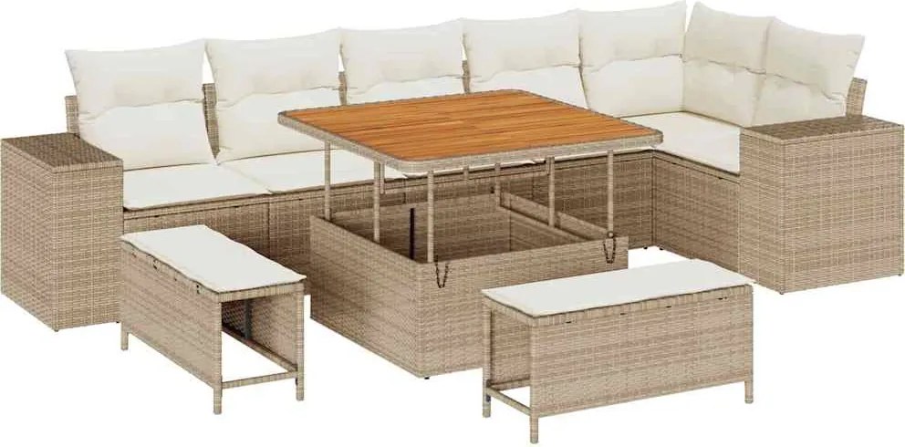 vidaXL Kerti Kanapé Szett párnával 9 pcs Beige és krém polirattan