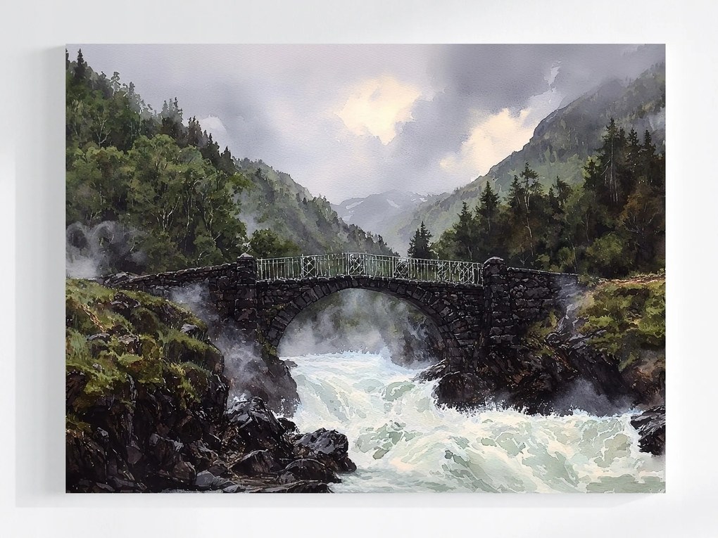 Vászonkép Canvas Tájkép Szabadtér Hegyek Folyó Vízesés Híd Kilátás 80x60