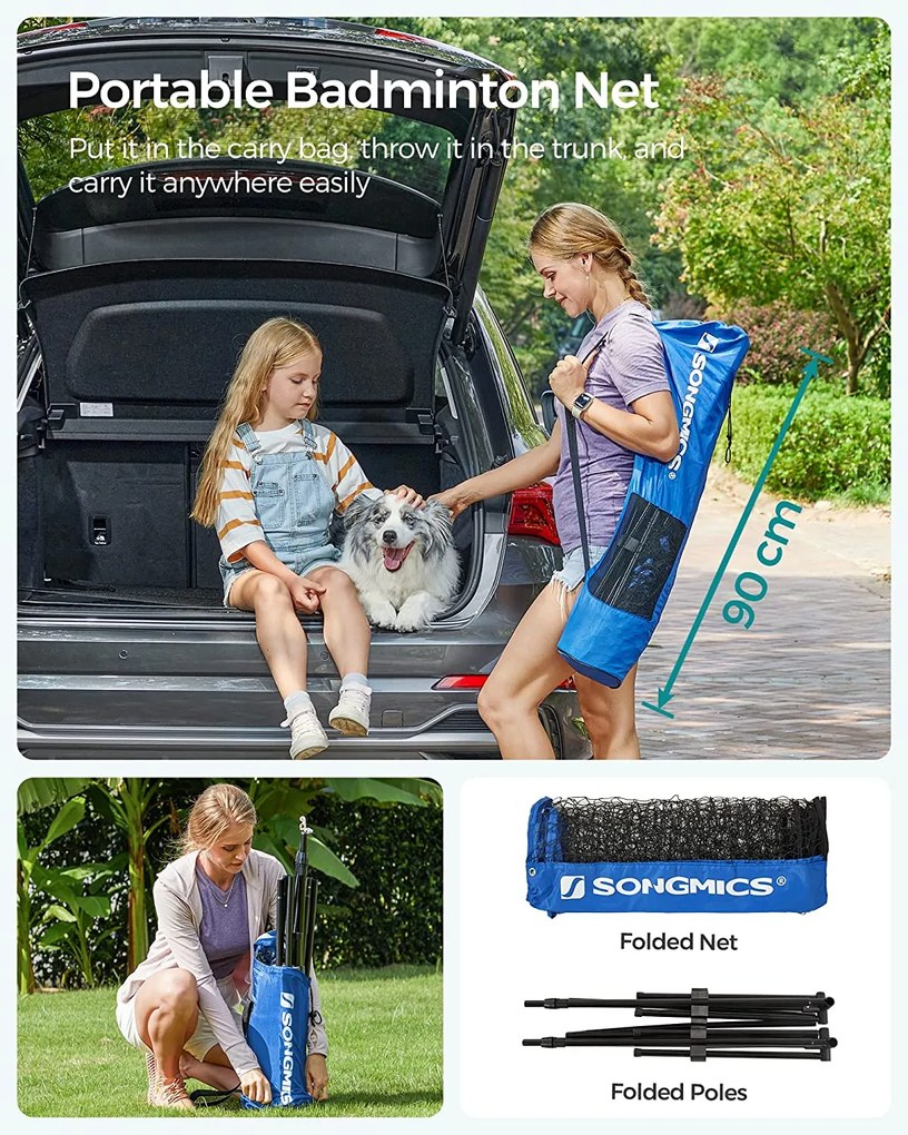 Tollaslabda háló hordozható állvánnyal állítható magasságú 5x1,5 m, kék