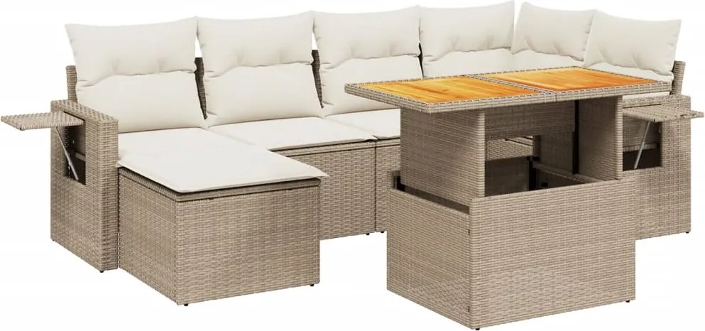 vidaXL 7 részes bézs polyrattan kerti ülőgarnitúra párnákkal