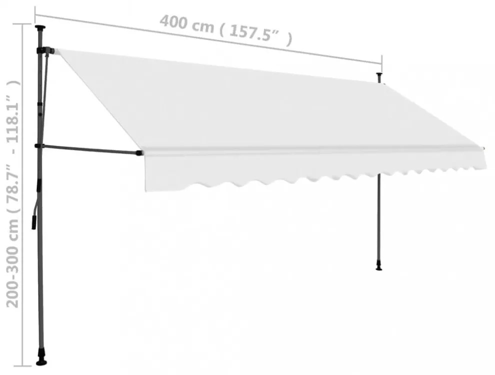 krémszínű kézzel kihúzható LED-es napellenző 400 cm