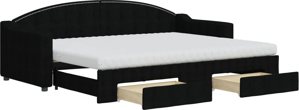 vidaXL fekete kihúzható szövet heverő fiókokkal 80 x 200 cm