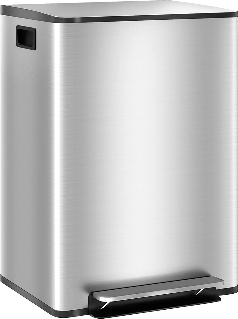 HOMCOM Konyhai Kukás Tartály 2 Rekesszel 2x30L Rozsdamentes Acél Szemetes  Lágyan Csukódó Fedéllel és Kivehető Vödörrel Hálószobába Irodába Nappaliba