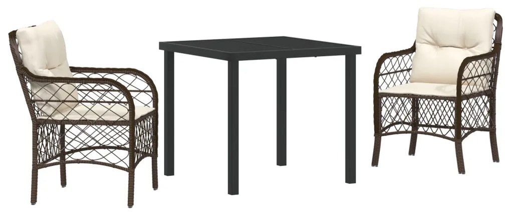 3 darabos Kerti Étkezőszett Párnákkal Barna Poly Rattan