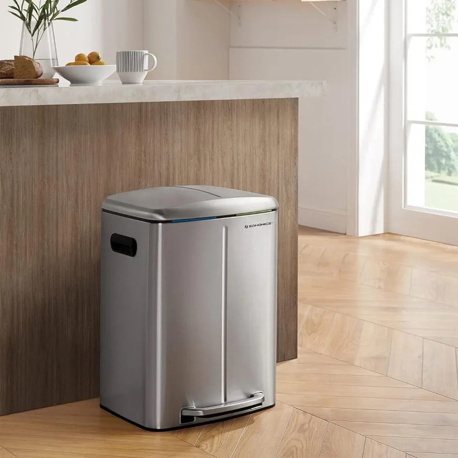 Dupla szemetes, 2 x 20 literes konyhai szemetes, ezüst