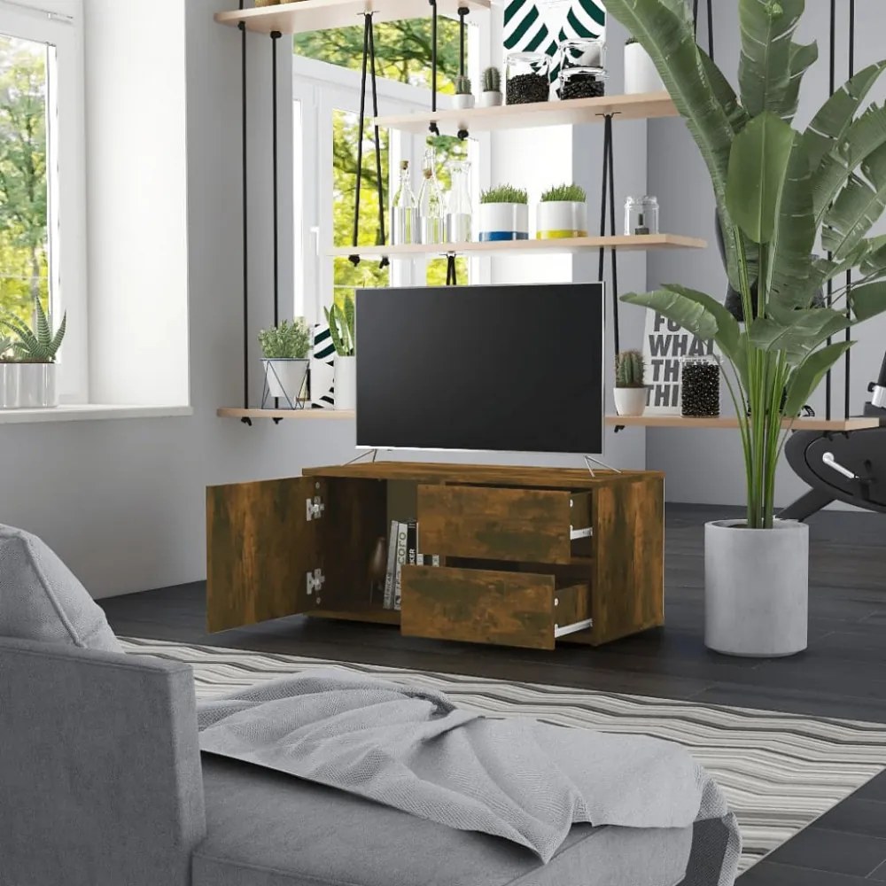 füstös tölgy színű szerelt fa TV-szekrény 80 x 34 x 36 cm