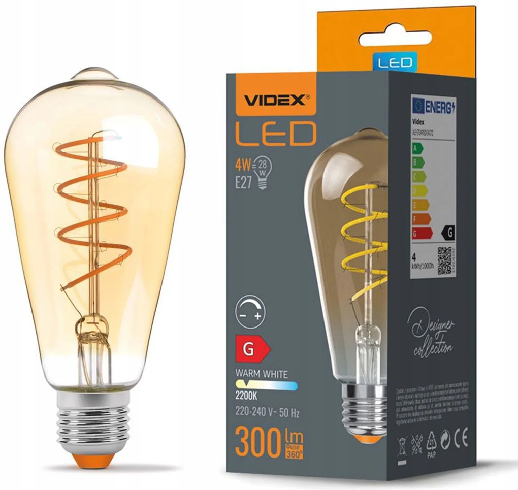 Led izzó E27 ST64 4W 28W Filament Tompítható